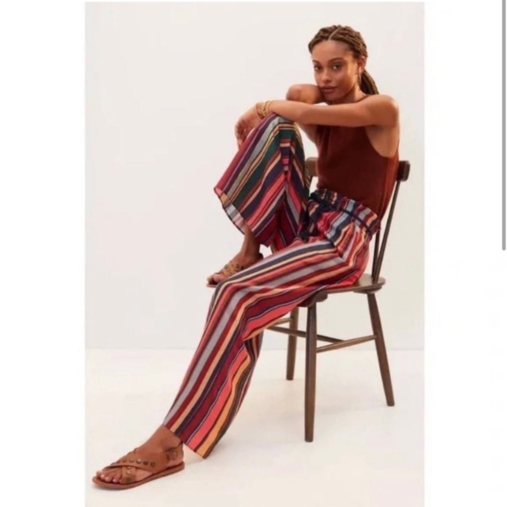 Farm Rio Augustine Striped Linen Wide Leg Pants size Medium